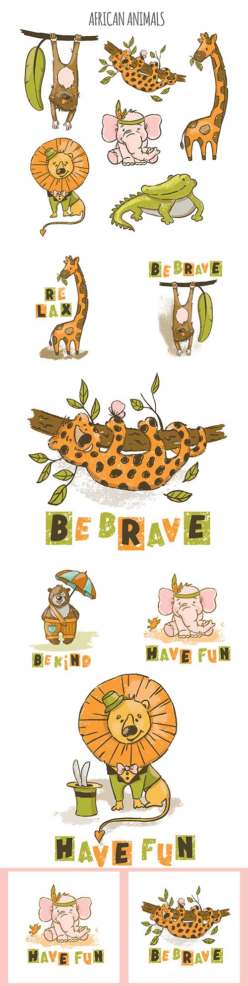 Cute jungle animals nice drawing illustrations