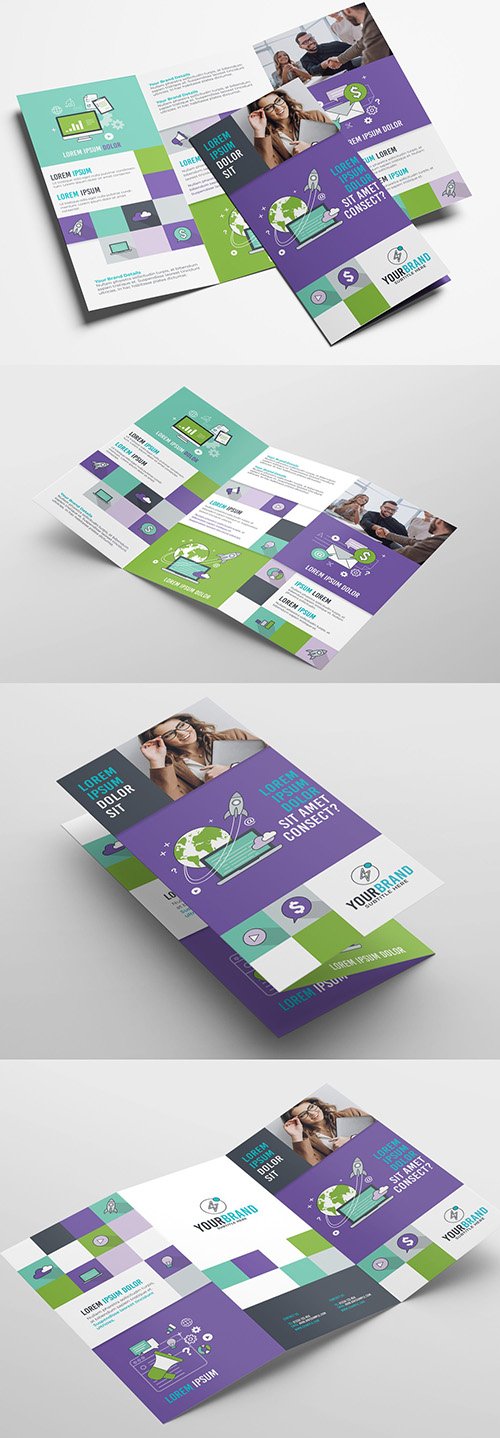 Purple and Green Trifold Brochure Layout 319811489