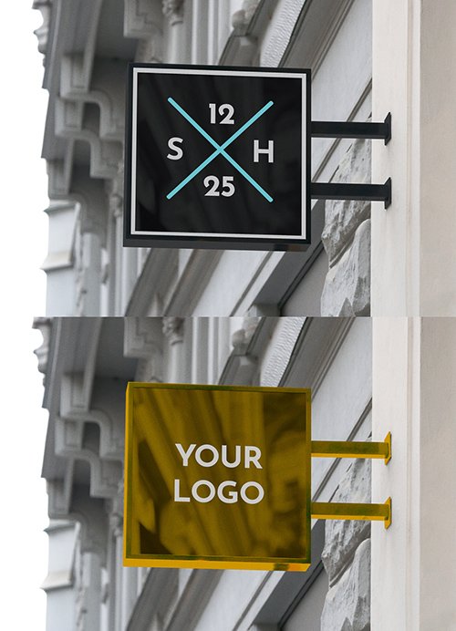 Square Outdoor Mounted Entrance Sign Mockup 344299924