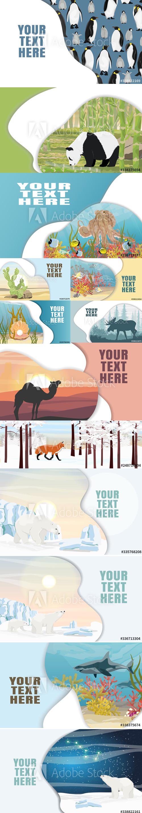 Landing page Vector template with multi-level shadows and the image of animals