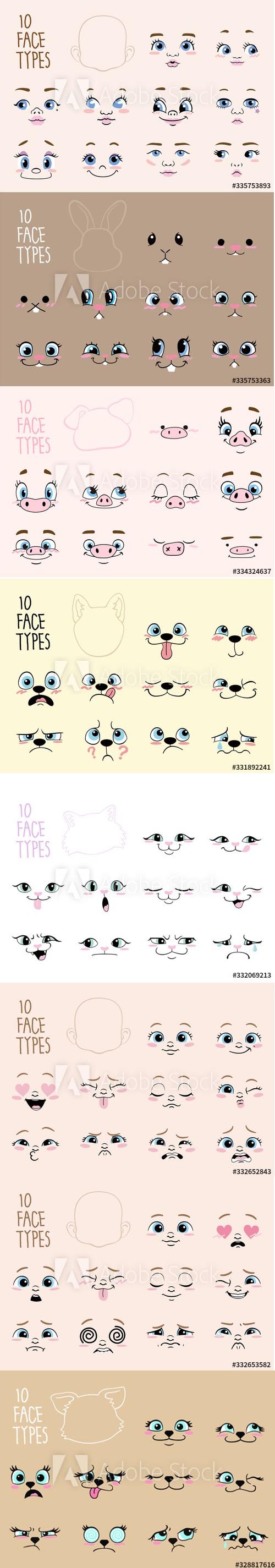 Puppy and Baby Vector Cartoon Character Face