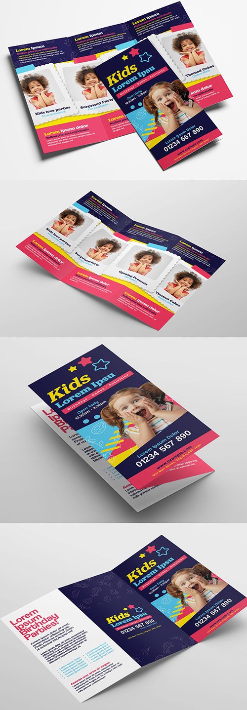 Trifold Brochure Layout with Children's Event Illustrations