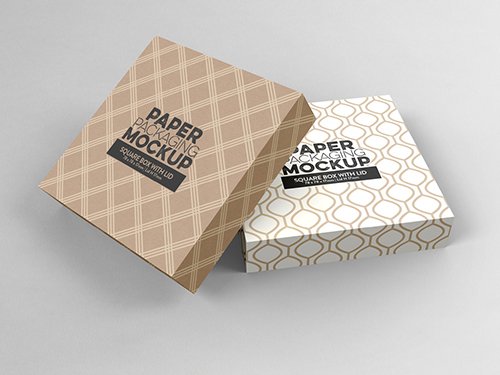Pair of Small Square Box and Lid Mockup 341745075