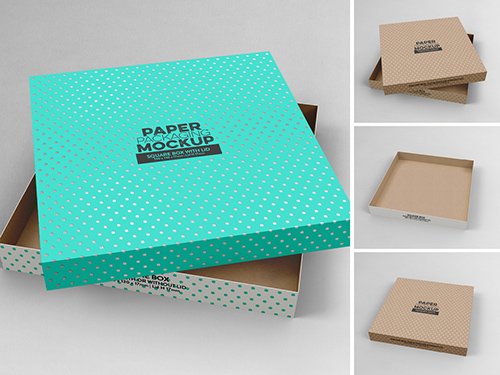 Medium Square Box and Lid with 2 Views Mockup 341742502