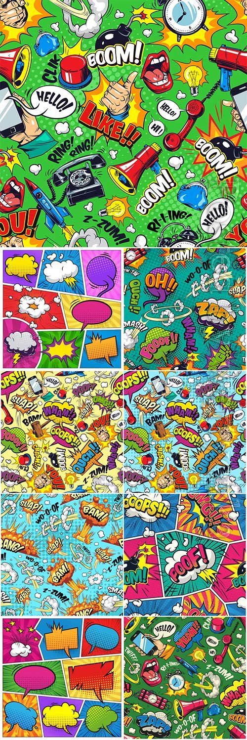 Comic bright elements seamless pattern
