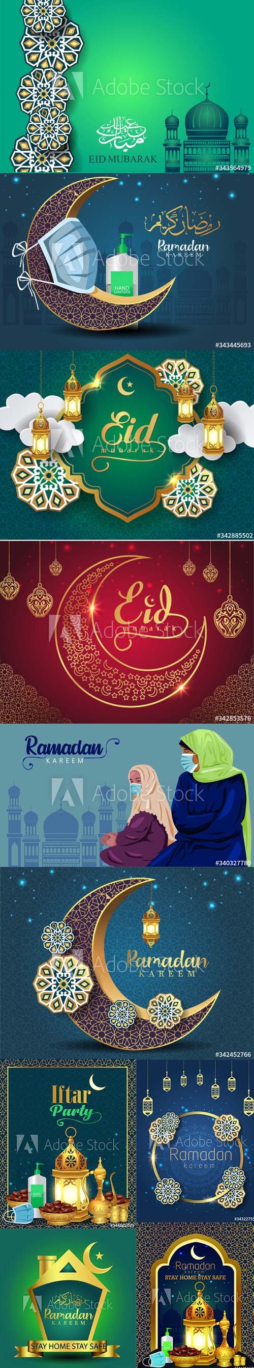 Ramadan Kareem vector illustration set. Corona virus concept