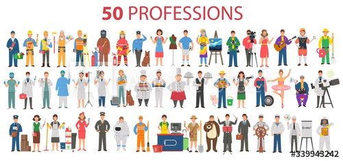 Set of professions in cartoon flat style for children