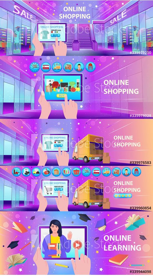 Online Shopping and Education Concept Illustration Set
