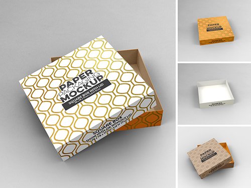 Small Square Box and Lid with 2 Views Mockup 341744528