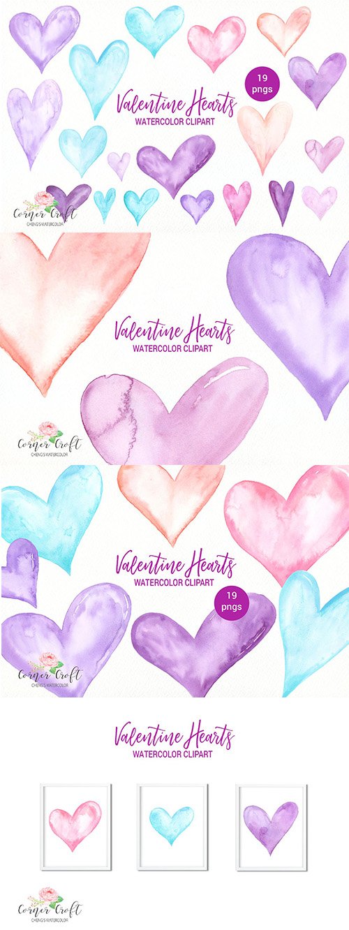 Watercolor Valentine hearts