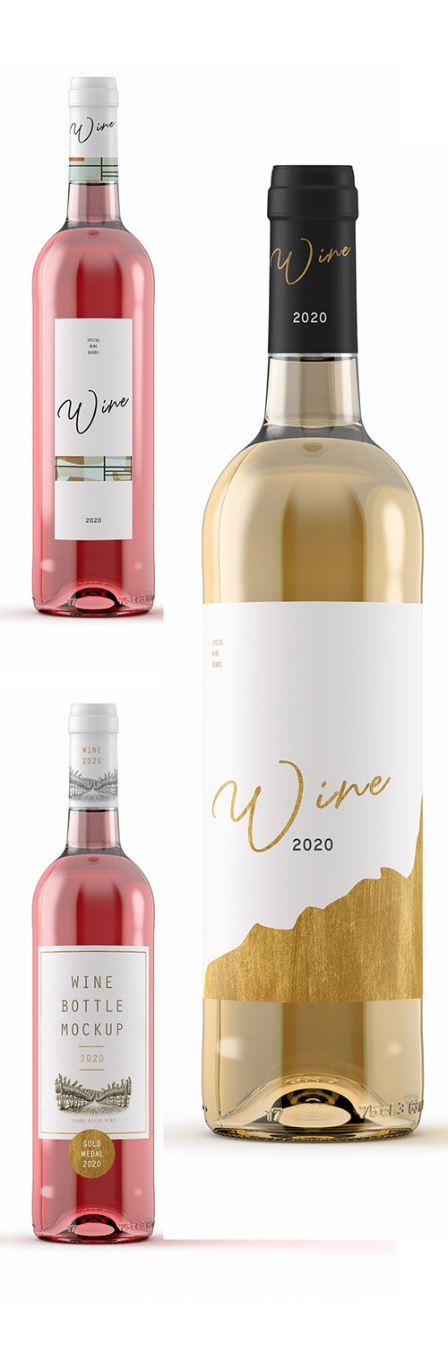 Rose or White Wine Bottle Mockup 341819759