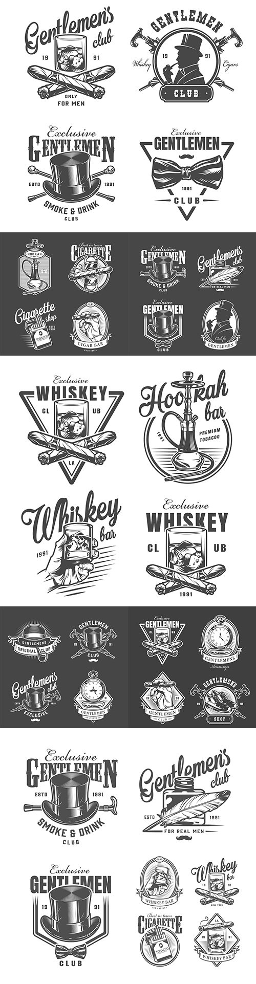 Vintage monochrome design gentleman club labels