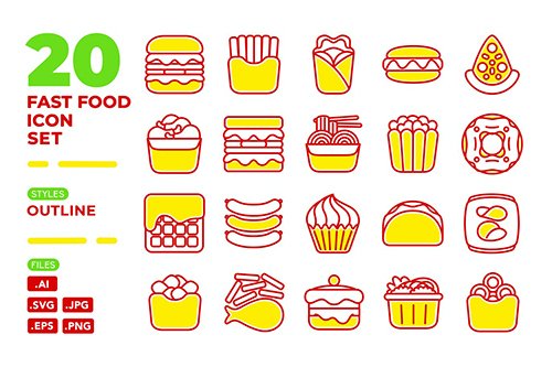 Fast Food Icon Set (Outline)