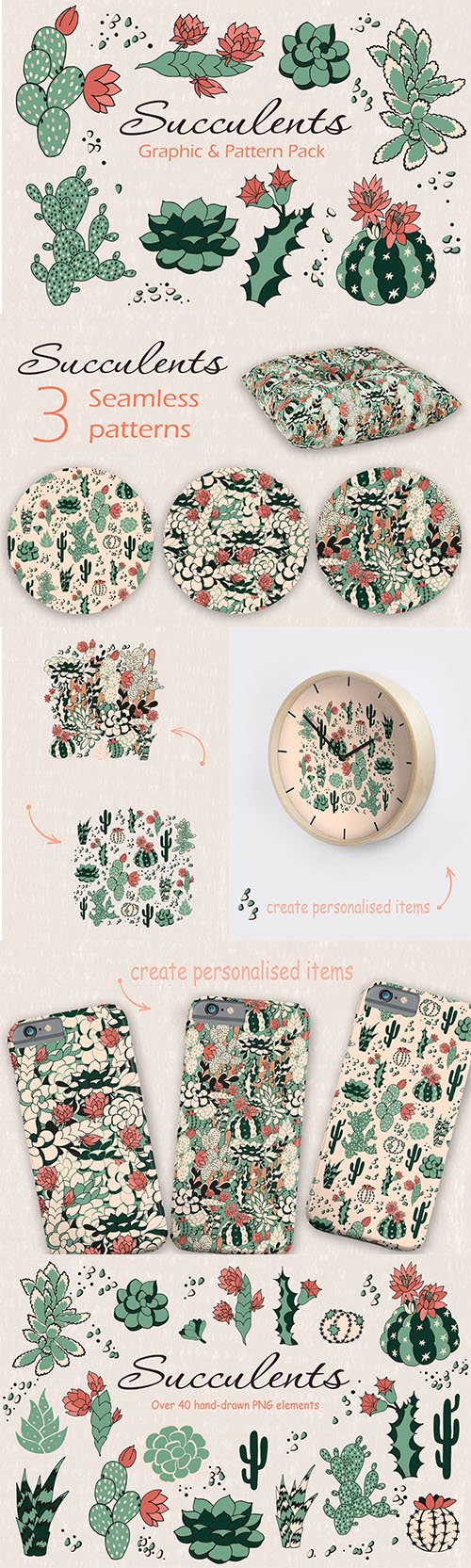 Succulents Graphic and Pattern Pack