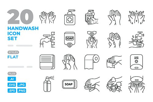 Handwash Icon Set (Outline)