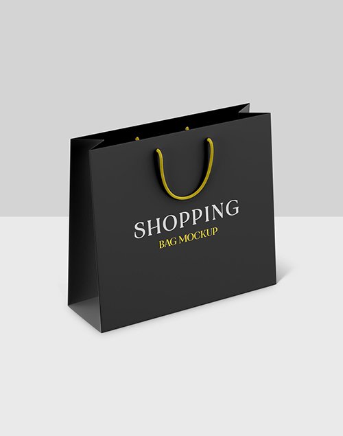 Realistic Black Shopping Bag on White Background Mockup 334547059