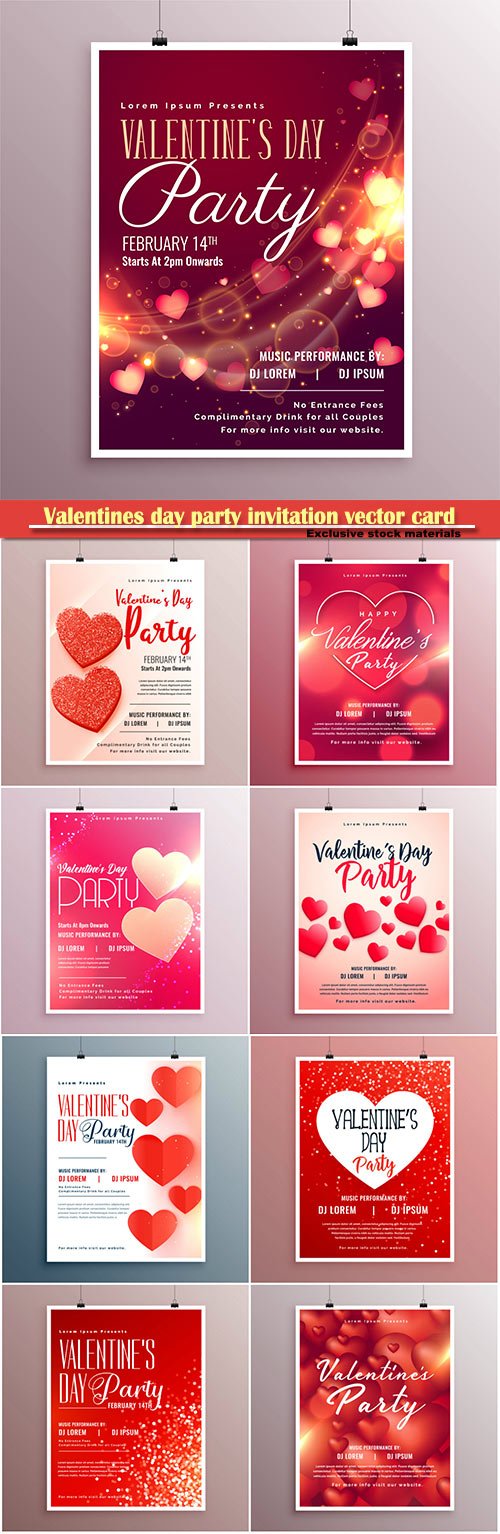 Valentines day party invitation vector card # 7