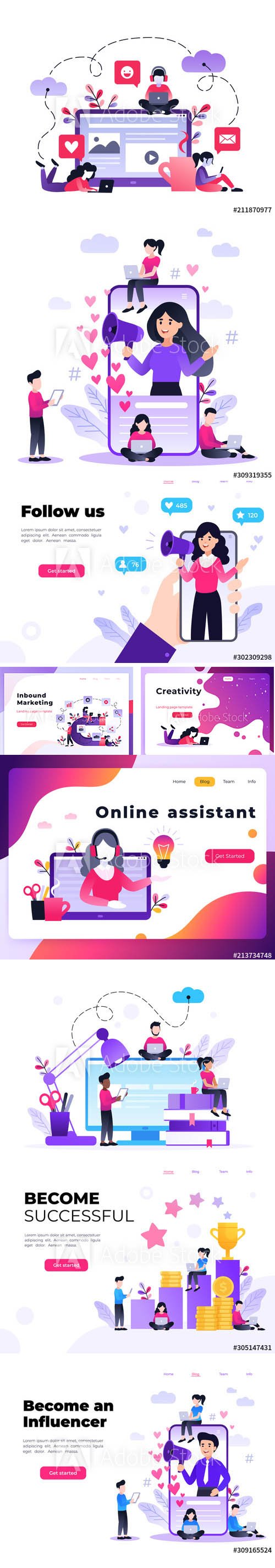 Flat vector style illustration with characters set