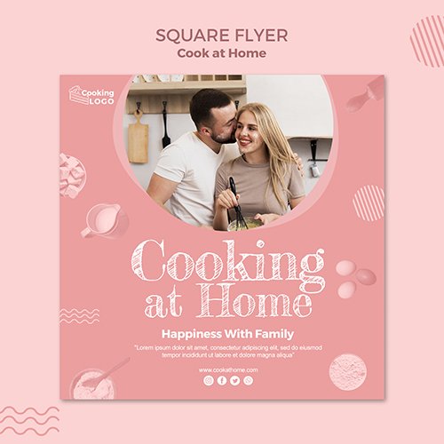 Flyer psd template with cooking at home theme