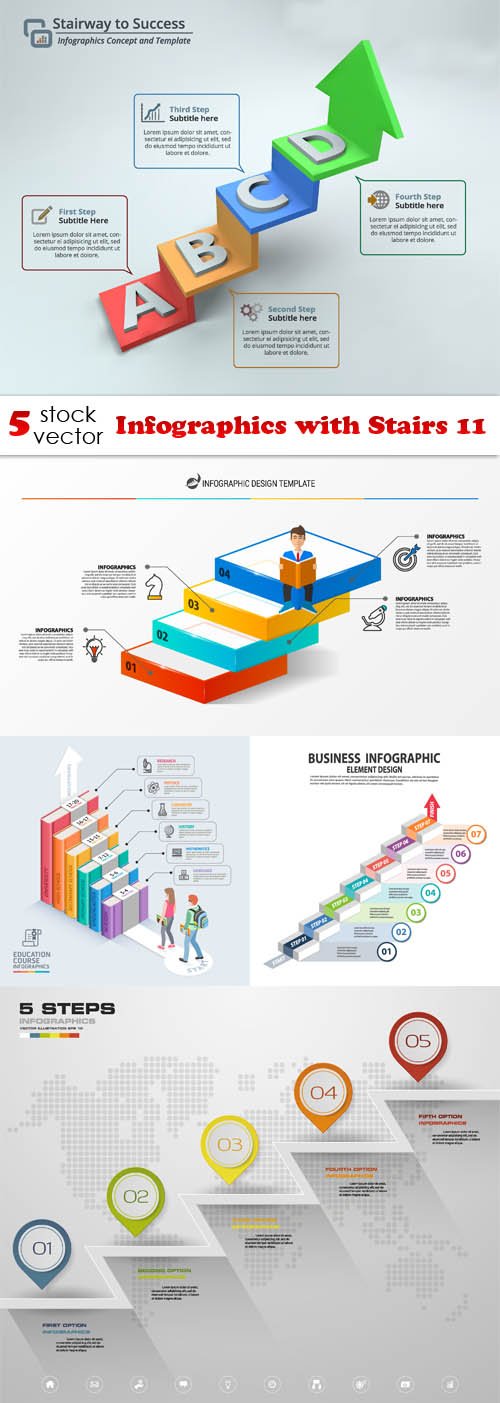 Vectors - Infographics with Stairs 11