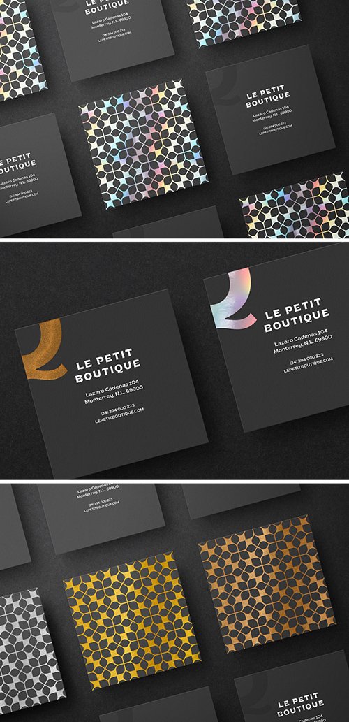 Square Business Cards Mockup Scene with Holographic and Foil Effects 346235959