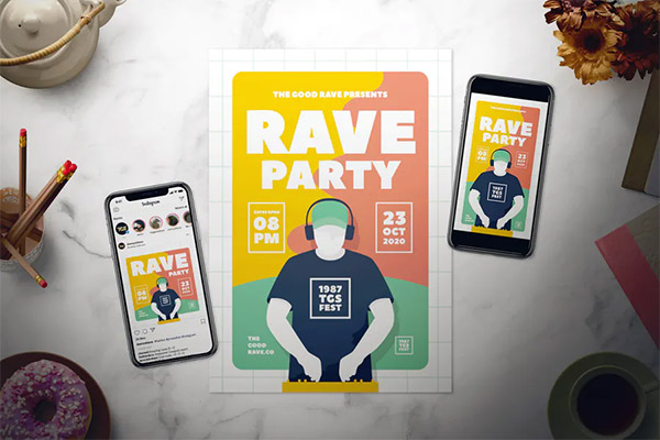 Rave Party Flyer Set PSD