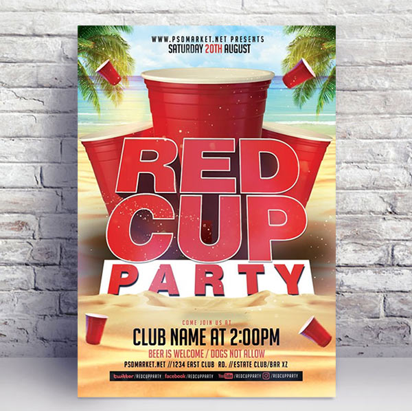 Red cup party - Premium flyer psd template