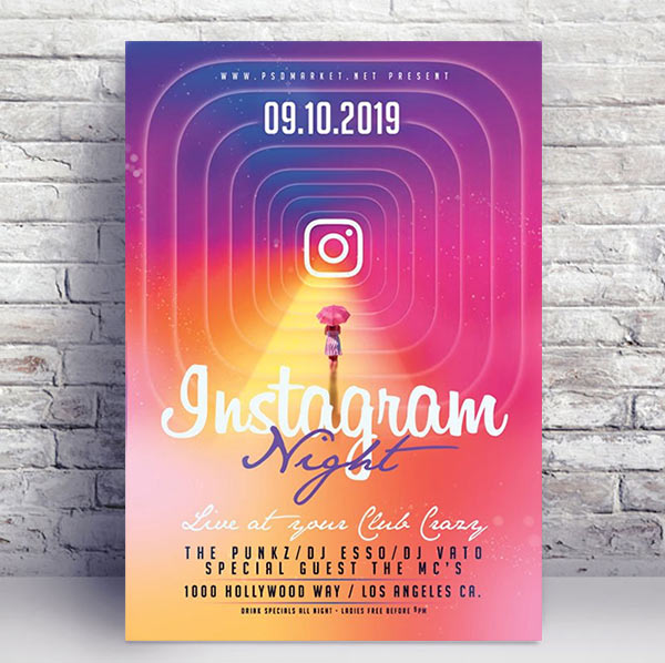 Instagram night flyer - Premium flyer psd template