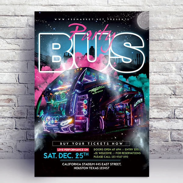 Party bus - Premium flyer psd template