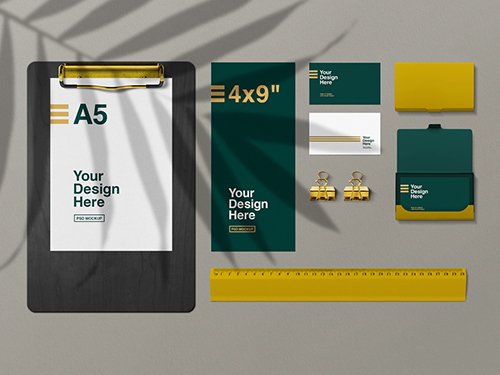 Golden Stationery Top View Mockups