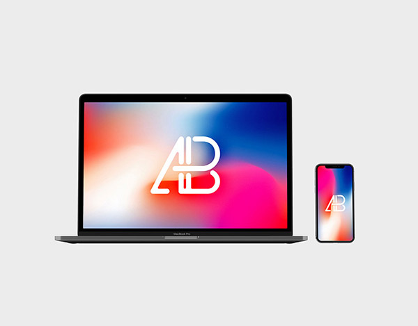 Front View iPhone X and Macbook Pro PSD Mockup