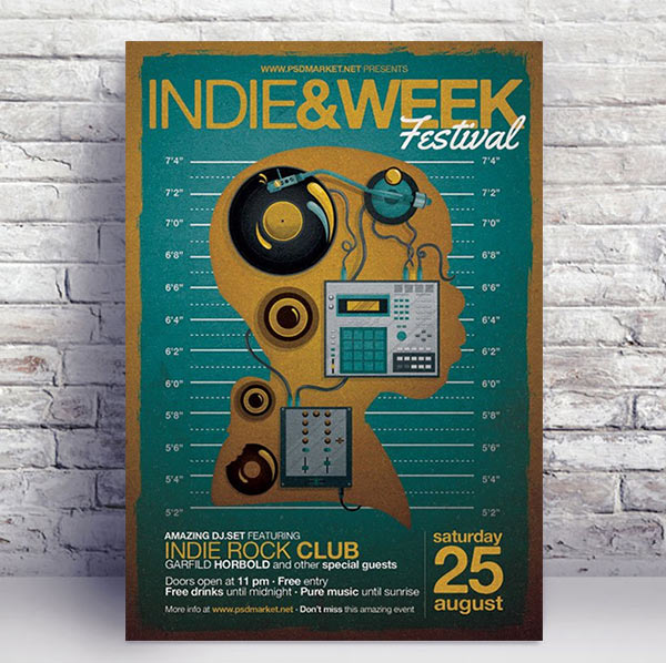 Indie week festival - Premium flyer psd template