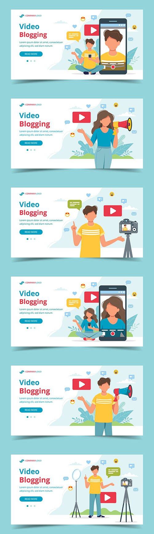 Video blogger recording video from camera and light