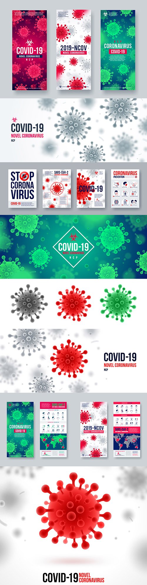 Coronavirus banner infographic elements and background with virus