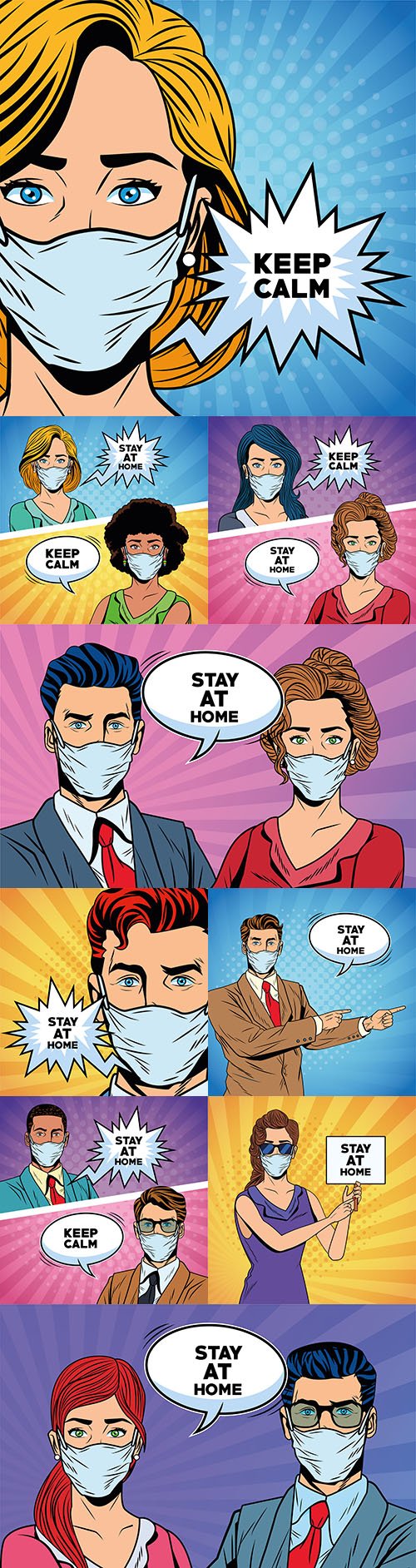 Business people masked covid19 saying message design pop art