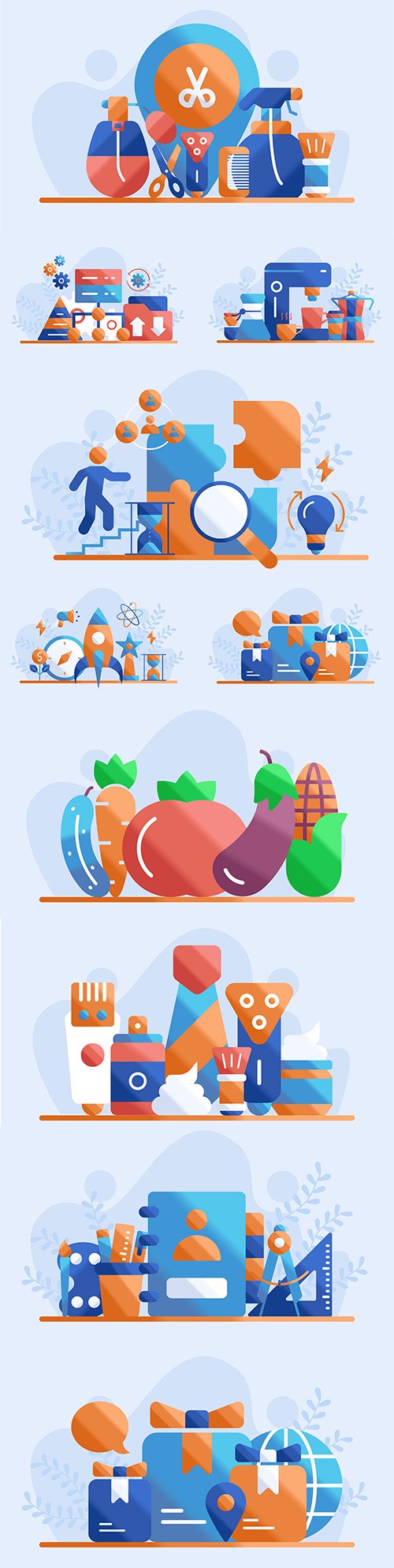 Illustration hairdressing tools, gifts, flat design training