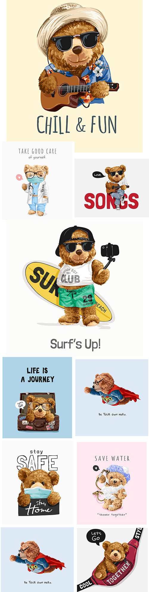 Cute toy bear with slogan and inscriptions cartoon illustration