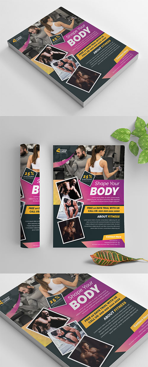 Fitness Flyer Layout with Purple and Yellow Accents 269583840