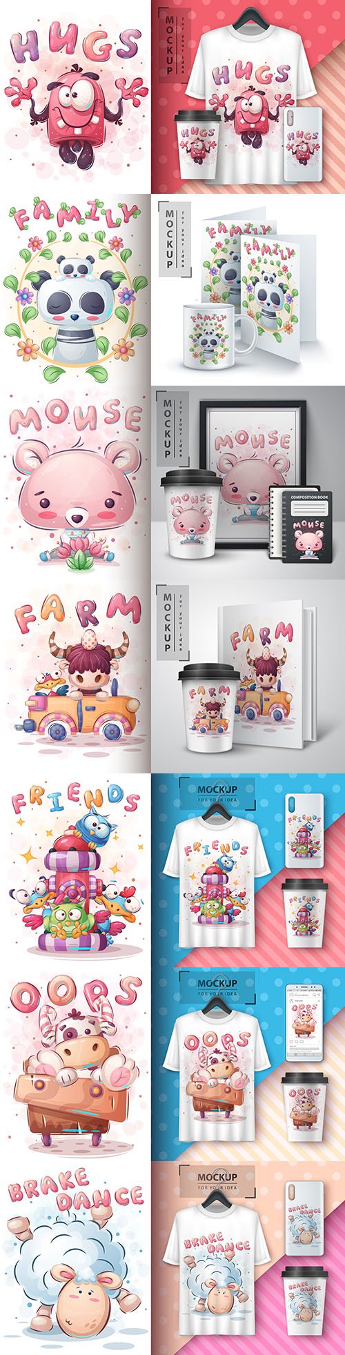 Funny illustration and merchandising mockup print t-shirt 17