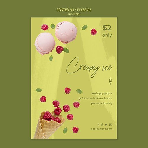 Ice cream PSD flyer template with photo