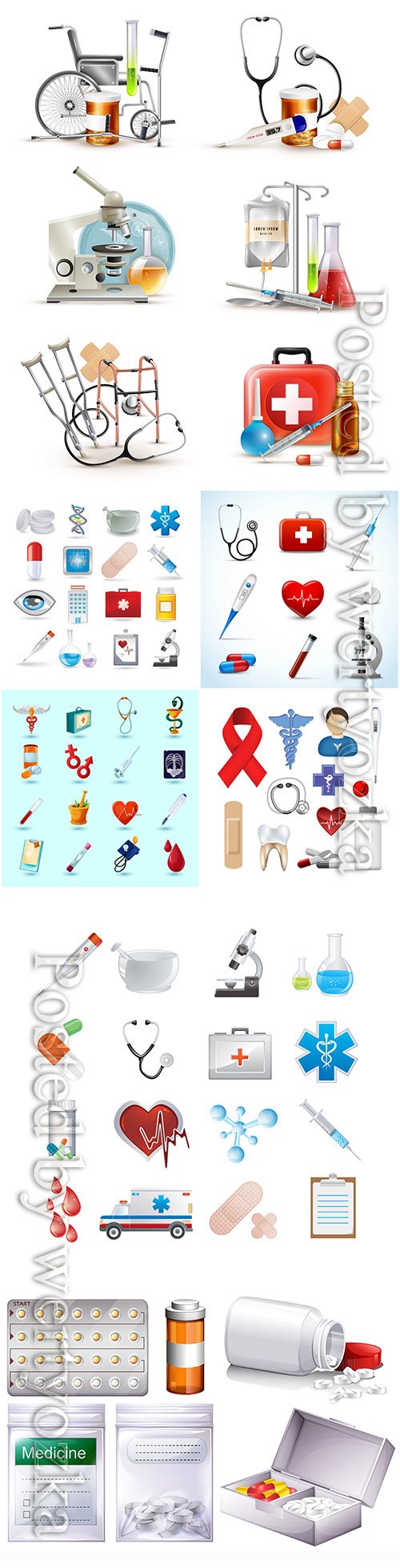 Medical supply elements vector set