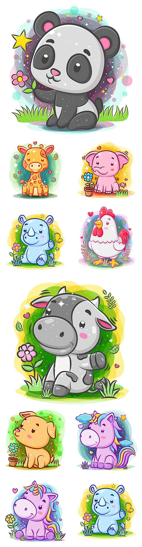 Cute little animals play in garden drawn illustrations