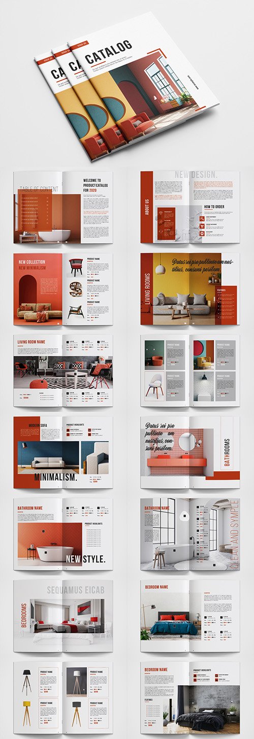 Product Catalog Layout with Red Accents 345951650
