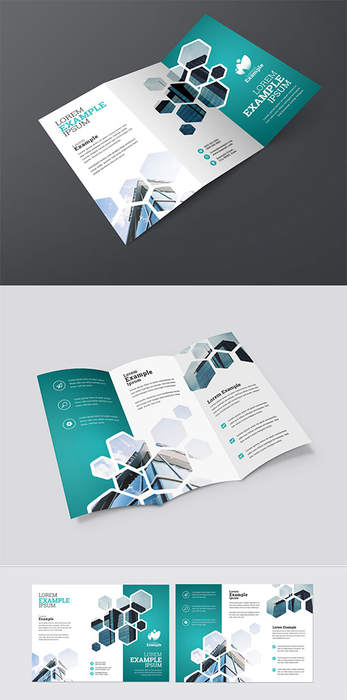 Blue Trifold Brochure Layout with Hexagons 211022024