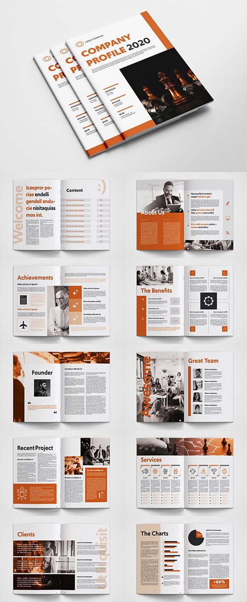 Company Profile Layout with Orange Accents 336781115