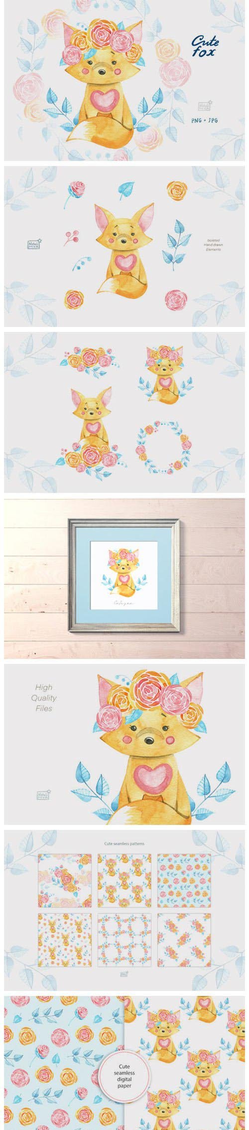 Watercolor Cute Fox Cliparts 4126017