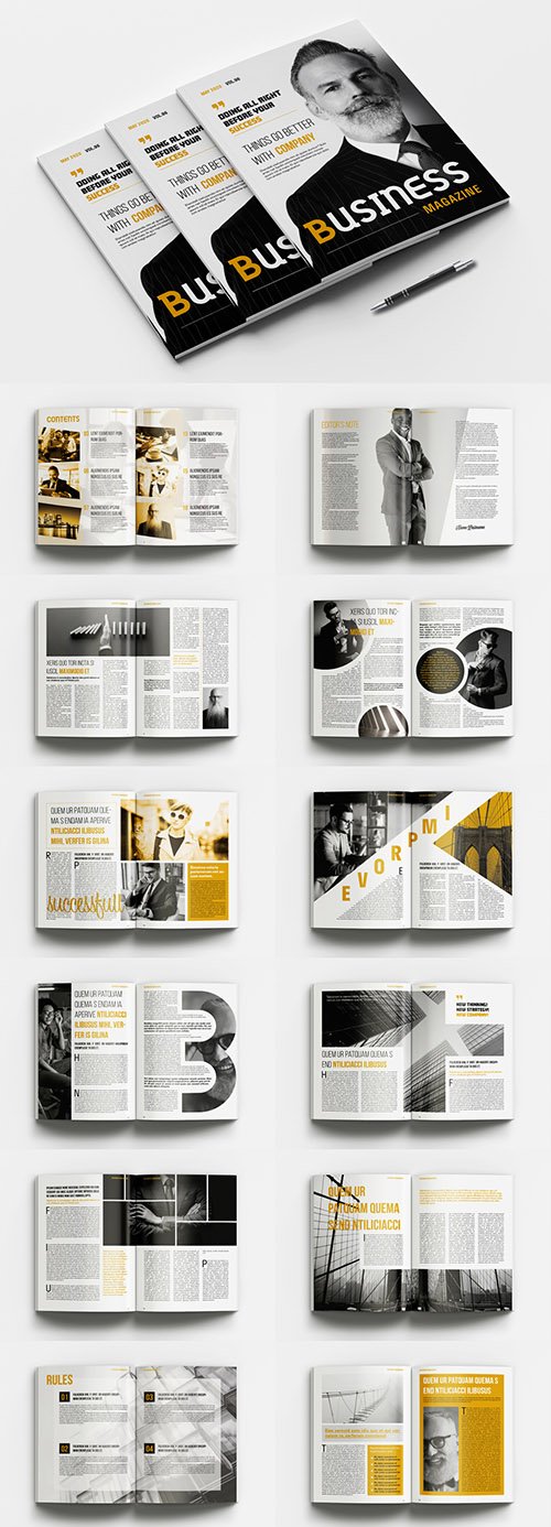 Business Magazine Layout with Yellow Accents 341811678