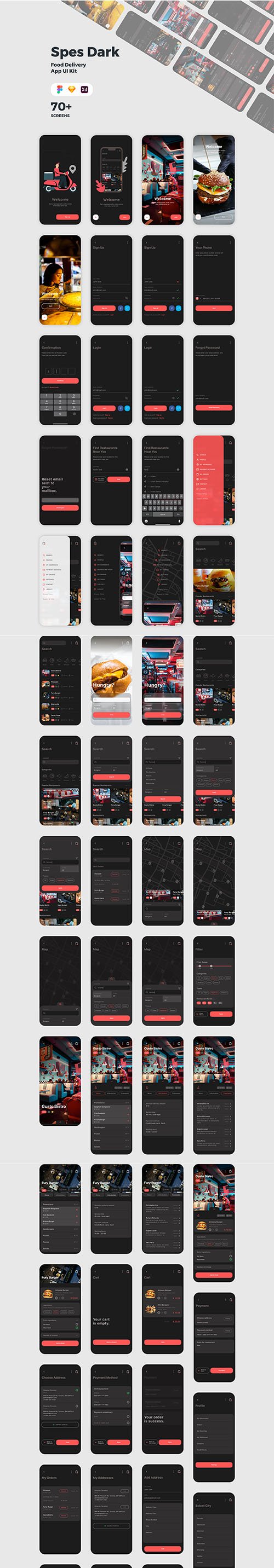 Spes Dark Food Delivery App UI Kit