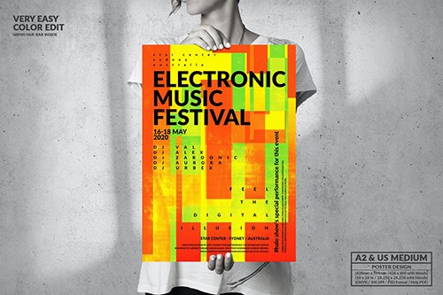 Electronic Music Event Party - Big Poster Design PSD