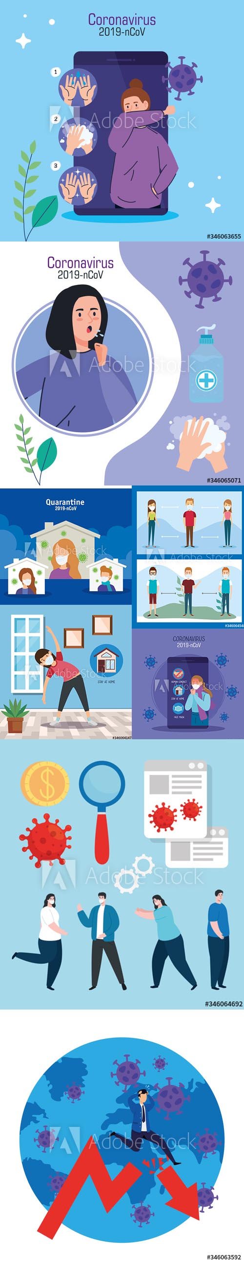 Vector Illustrations Coronavirus Concept Set
